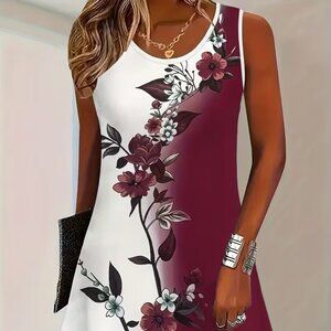 Burgundy and White Sleeveless Dress